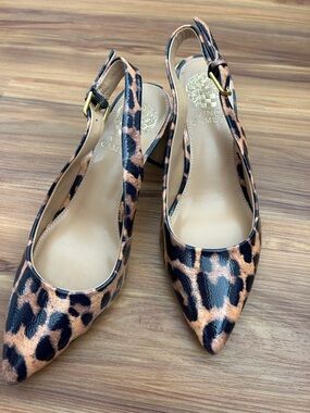 Vince Camuto Leopard Print Pointed Slingback Pumps - Brown/Black